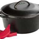 Lodge L8DOL3HH41PLT Cast Iron Dutch Oven with Handle Holders, 5 quart, Black/Red