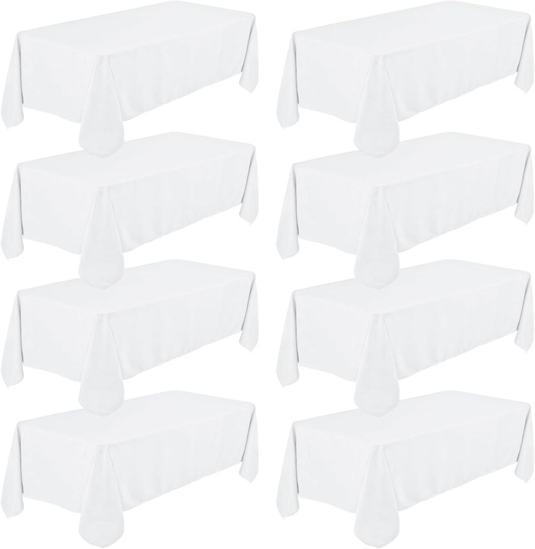 Fivenl 8 Pack White Tablecloth 60 x 102 Inch, Rectangle Table Clothes for 6 Foot Rectangle Tables Washable Polyester Fabric Table Covers for Wedding Party Reception Banquet Buffet Restaurant