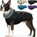 IDOMIK Warm Dog Coat with Harness, Waterproof Reflective Dog Jackets for Dogs, Fleece High Collar Winter Jacket with Zipper, Pet Winter Snowsuit Clothes for Cold Weather,Black S (S(Neck Girth:12.6"))