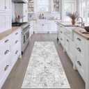 HUGEAR Washable Hallway 2x6 Runner Rugs Retro Grey Vintage Distressed Non Slip Stain Resistant Low Pile Neutral Throw Carpet for Bedside Kitchen Entryway Home Decor