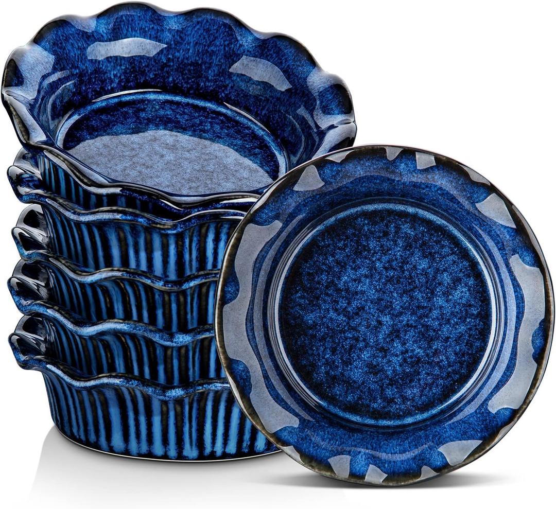 vancasso Mini Pie Pans Set of , 5.2 Inch Ceramic Deep Dish Pie Plates with Ruffled Edge for Baking, Microwave & Oven Safe, Blue