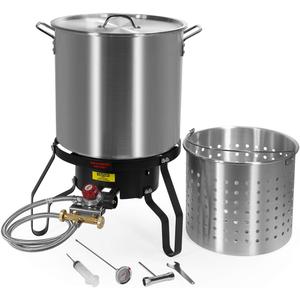 Barton 52Qt Turkey Deep Fryer w/High Pressure Burner All Purpose Aluminum 80,000 BTU Outdoor Boiler Roaster Clam Bake Crawfish Pot Boiling Lid Seafood Cajun Gas Stove Burner Stand Injector