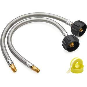 15 Inch RV Propane Hose with 1/4 Male Inverted, Stainless Steel Braided Camper Propane Pigtail for 2-Stage Regulator, 2 Pack