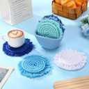 Coasters Set of 6 for Drinks Boho Absorbent Woven Cotton Coaster with Holder Farmhouse Tassel Macrame Cup Mat Housewarming Gift for Coffee Table Home Kitchen Office Decoration, 4 in(Beach Color)