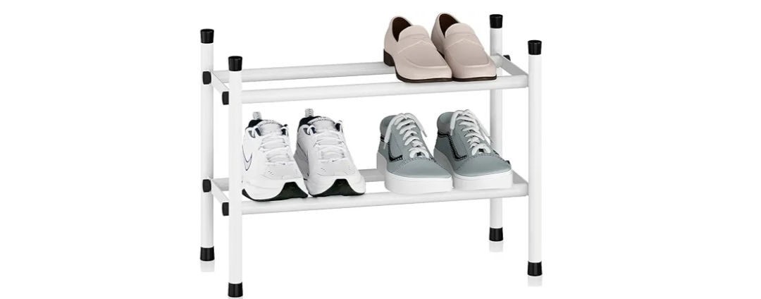 Expandable Shoe Rack, 8 Pairs Stackable Small Shoe Rack, Metal Adjustable Shoes Organizer for Closet, Entryway, Hallway, Garage, Front Door, Shoes Shelves