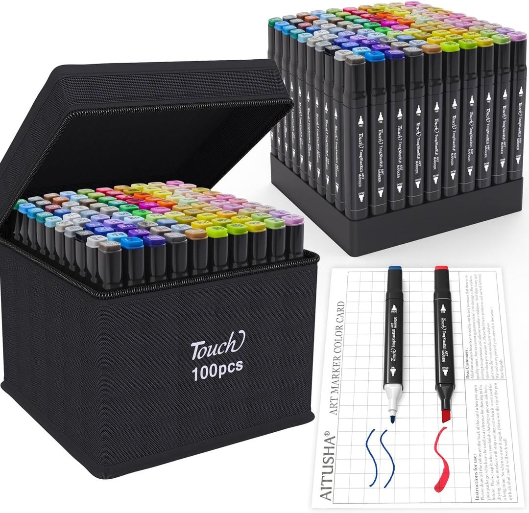 100 Colors Alcohol Markers Set, Dual Tips Blender Art Markers for Drawing, Permanent Sketch Marker for Kids adult coloring, Alcohol Based Marker, Adults Coloring and Artist Illustration.