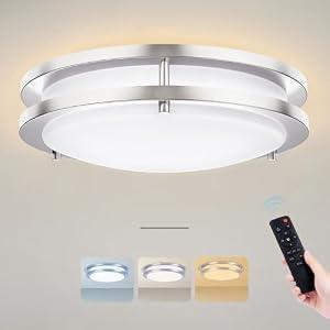 SKXEXI Flush Mount Ceiling Light with Remote: 10 Inch Lights Fixture, 3000K-4500K-6000K Adjustable 3 Color Temperature, Dimmable Lighting Fixtures for Kitchen Bedroom Hardwired Installation (Silver)