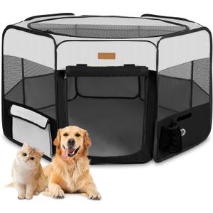 Dog Playpen, Portable Pet Play Pen for Cat, Puppies, Rabbits, Chickens, Foldable Large-Capacity Pet Tent for Indoor/Outdoor Travel Camping (Size XL Without Carry Bag) (X-Large, Black)