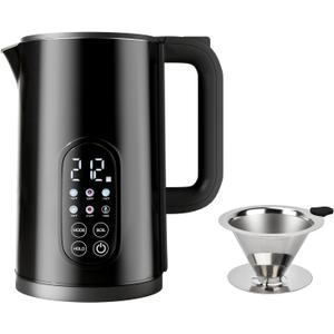 Electric Kettle with Temperature Control, 1.7L Stainless Steel Hot Water Kettle, 5 Presets, 2H Keep Warm, Fast Boil, Matte Black with Stainless Steel Coffee Filter Included