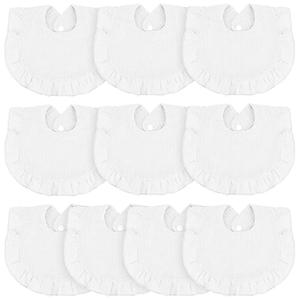 Seematn 10 Pcs Baby Muslin Bibs for Unisex Girls & Boys Drool Bibs Bandana Ruffle Soft Cotton for Newborn Infants Toddlers(White)