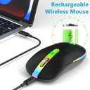 HZD LED Wireless Mouse, Slim Silent Rechargeable Mouse for Laptop, 2.4G Portable USB Optical Mouse with Type C Adapter, 3 Adjustable DPI Levels 1600/1200/800 for Tablet/Computer Black