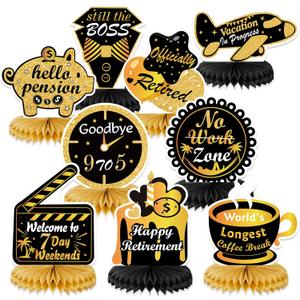 HOWAF 9 Pieces Retirement Party Decorations Black Gold Retirement Honeycomb Centerpieces Happy Retirement Table Decorations Table Centerpieces for Men and Women Retirement Party Supplies