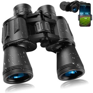 20x50 High Powered Binoculars for Adults,Compact Binoculars Telescope with Low Light Vision for Bird Watching Travel Stargazing Concerts Camping -BAK4 Prism FMC Lens with Phone Adapter(Black)