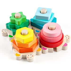 WOOD CITY Stacking Toys for Toddlers 1-3, Montessori Shape Sorter Baby Toys 12-18 Months, Wooden Block Educational Puzzle Toys for Boys Girls 1 2 3 4 Year Old Preschool Learning Gifts