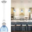 Pendant Lights Kitchen Island, 7.5" Farmhouse Pendant Lighting with Blue Seeded Glass Shade, Vintage Hanging Light Fixtures for Dining Room, Brushed Nickel Finish, AD-22151-1P-SN-BL