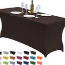 CWK 4FT Waterproof Stretch Spandex Table Cover for Rectangular Tables - Elastic Fitted Tablecloth for Folding Tables,Wrinkle Resistant Table Cloth for Parties, Weddings, Banquets & Events (Coffee)