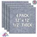 4 Pack Cork Board Tiles 12x12 Inches, 1/2" Thick Felt Cork Squares Bulletin Board Pin Board, Adhesive Cork Board for for Wall for Home, Office, and Kitchen (Gray)