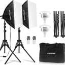 Softbox Lighting Kit, Soft box Photography Lighting Set with 17x17in Softbox, Folding Lighting Tripod, 85W 2700-6500K LED Bulb, Remote, Studio Lights for Photography, Video Recording, 2Sets