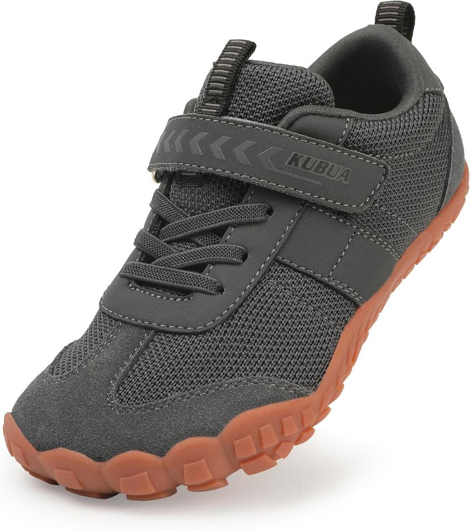 KUBUA Boys Girls Sneakers Kids Barefoot Shoes Comfort Anti-Slip Walking Shoes for Indoor Outdoor Toddler Little Big Kid (Dark Grey) 3.5