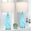 26" Modern Glass Table Lamp for Living Room, Lamps for Bedrooms Set of 2, Blue Bedside Lamps with USB A+C Charging Ports for Living Room Nightstand Lamp End Table Lamps (Bulbs Included)