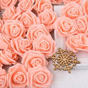 Artificial Rose Flower Heads, 100pcs Peach Roses Artificial Flower Foam Rose for DIY Wedding Bouquets Centerpieces Arrangements Party Baby Shower Home Decor (Stemless, Peach)