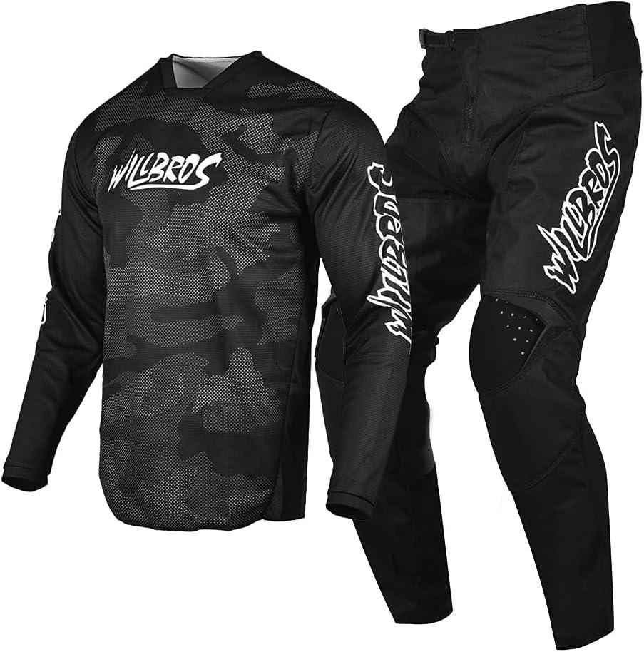 Motorcycle Jersey Pant Combo MX Motocross Gear Set Cycling Dirt Bike Mountain Bike Offroad Racewear Adult (Black White, Jersey XXXXL / Pants W42