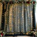 Black Sheer Backdrop Curtains with Lights String for Parties Birthday 10ft  8ft Black Tulle Backdrop Curtain for Baby Shower Wedding Graduation Halloween Party Photo Shoot Decorations