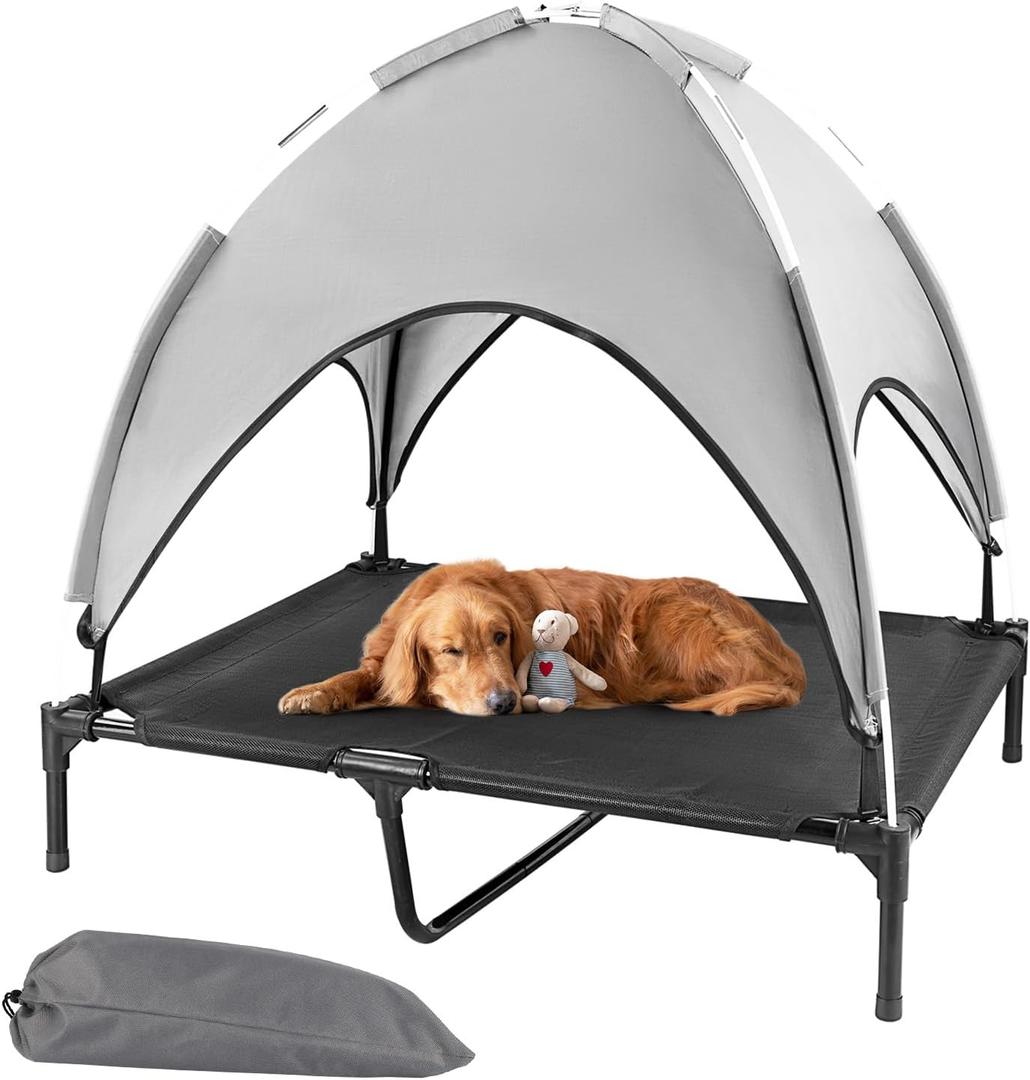 Elevated Outdoor Dog Bed with Canopy, Raised Dog Cot with Shade, Waterproof Dog Tent for Medium Large Dogs Portable Cooling Pet Bed with Breathable Mesh for Camping Beach, XL (XL(49"x36))