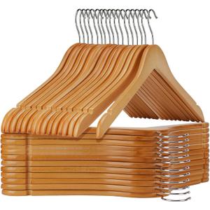 Wooden Hangers Pack of 20 - Sturdy, Heavy Duty Hangers for Shirts, Dresses, Coats & More (Natural)