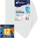 Artkey Canvas Panels 8x8 Inch 12-Pack, 10 oz Primed 100% Cotton White Blank Canvases for Painting, Square Flat Canvas Boards for Oil Acrylics Watercolor & Tempera Paints