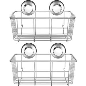 iPEGTOP Suction Cup Deep Shower Caddy Bath Organizer Wall Shelf for Large Shampoo Gel Holder Bathroom Accessories Storage -Rustproof 304 Stainless Steel, 2-Pack (Chrome)