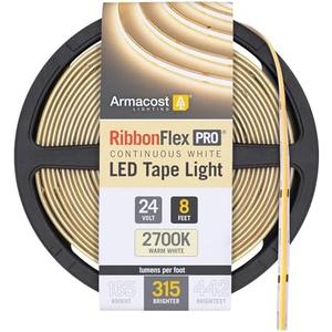 Armacost Lighting RibbonFlex Pro 24V White COB LED Strip Light Tape 2700K, 315 Lumens/Ft, 2.5M 172110