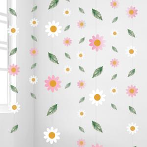 Cheerland Daisy Boho Party Decorations Groovy Garland Pink White Flower Banner Hanging Hippie Floral for Birthday Bridal Baby Shower Garden Spring Girl Onederland Retro Tea Party Supplies 6pcs