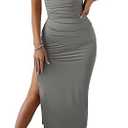 SHENHE Women's Split Thigh Twist Backless Spaghetti Strap Sleeveless Bodycon Midi Dresses Small