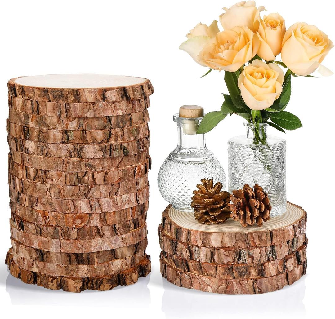 Giegxin 15 Pcs Unfinished Wood Slices for Centerpieces Baby Shower Wedding Party Centerpieces Woodland DIY Circles Crafts Wedding Table Decor Ornament(7-8 Inch)