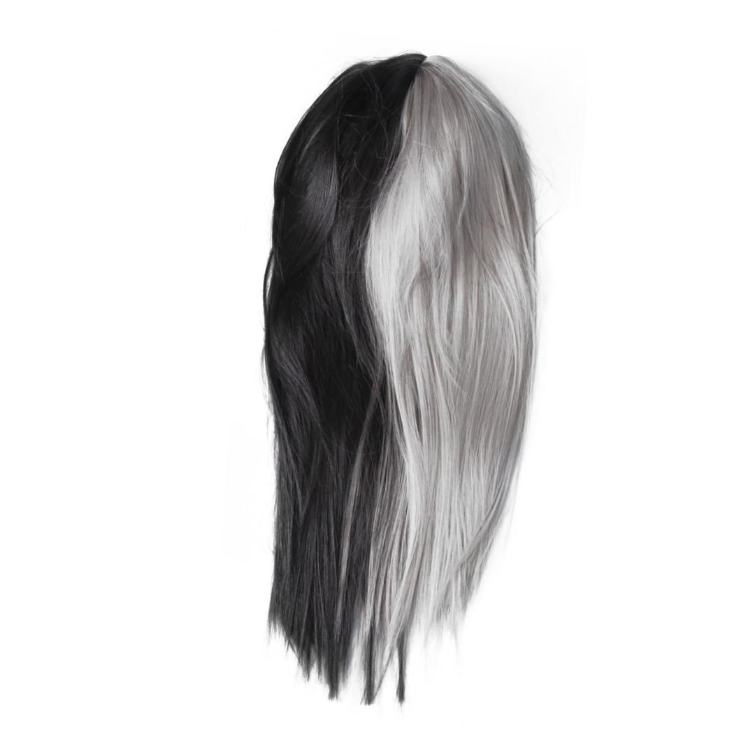 Synthetic Half Black Half Grey Gradient Long Straight Wig for Women Cosplay Fashion Hairpiece for Parties Halloween Daily Use