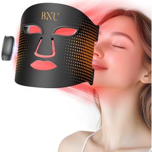 BNU Wireless Red Light Therapy for Face, 4 Modes LED Light Therapy Mask with 400 LED Beads, Dual 1000mAh Remote Control, 850NM Infrared Red Light Therapy for Anti-Aging at Home & Travel