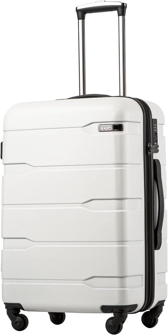 Coolife Carry On Luggage 22x14x9 Airline Approved Hardside PC+ABS Suitcase with TSA Lock, Lightweight Rolling Travel Luggage with Spinner Wheels(White, 20in)