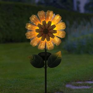 Solar Garden Stake Solar Flower with Fiber Lights Metal Flower Decorative Outdoor Lights Waterproof for Pathway Yard Lawn, Garden Gifts for Women, Mom, Grandma