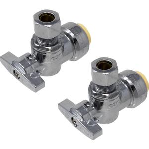 PROCURU 2-Pack PushFit Angle Stop Valve 1/2" Nom x 3/8" OD Comp, Quarter-Turn Push-to-Connect Brass Shutoff Valve for Copper, PEX, CPVC, PE-RT, HDPE Pipes (8X8012-2P)