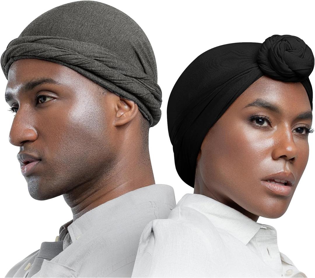Silk Satin Lined Halo Turban Head Wrap Pre-Tied Skull Cap for Men and Women Sleeping Bonnet Hair Cover Chemo Hair Loss Hat, Size: X-Large