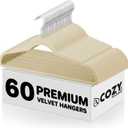 Cozymood Beige Velvet Hangers 60 Pack, Non-Slip, Durable Clothes, Space Saving Suit Hangers, No Shed, 360 Rotating Hook