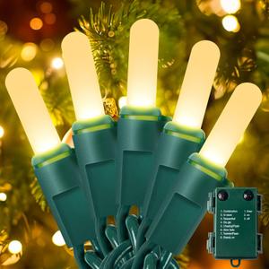 2 x YOUNGAR Green Wire Christmas Lights,50LED Battery/USB Operated String Light,Twinkle Lights with Timer Memory Waterproof Outdoor with 8 Modes for Tree, Yard, Garden, Patio Decor (Warm white battery)