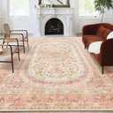 9x12 Area Rugs Washable,Pink Rug for Living Room Bedroom Dining Room,Large Boho Vintage Bohemian Distressed Farmhouse Carpet Non Slip,Blush Floral