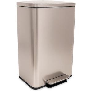 SIMPLI-Magic 13.2 Gallon (50L) Step Trash Can – Kitchen Garbage Can with Slow-Close Lid – Odor Control, Hands-Free, Easy to Clean, Brushed Stainless Steel (Rose Gold)