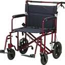 Drive Medical Bariatric Transport Chair FoldingOutdoorFull Length Arms with 12 Inches Rear Flat Free Wheels, Red, 22 Inches