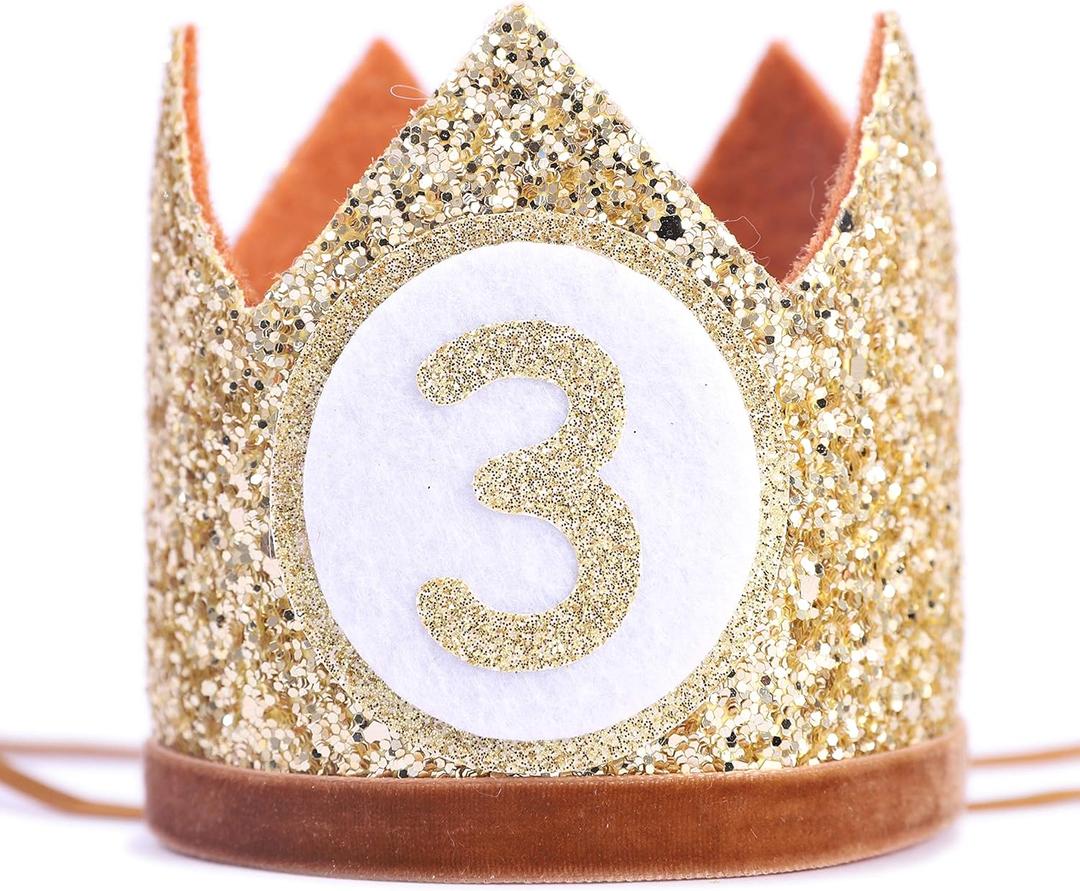 Baby Crown for 3st Birthday - Third Birthday Party Decoration, Glitter Crown Hat