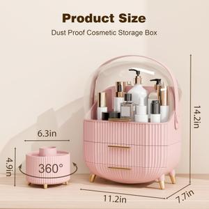 lurcns Makeup Organizers and Storage Make up Organizer for Vanity Cosmetics Skincare With Lid and Drawers Display Cases for Countertop Bathroom Women Teenager Girl Gifts(Pink+Brush Holder)