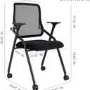 Updated Conference Room Chairs, Folding Office Desk Chair with Lumbar Support and Sliding Armrest with Casters, Stackable Office Guest Chairs & Reception Chairs, 1 Pack Black