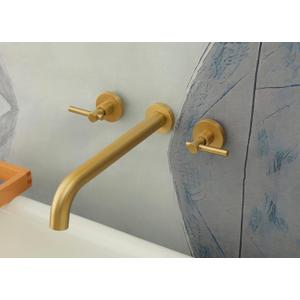 Wall Mount Tub Filler, Two Handle Bathtub Wall Faucet, Extra Long Spout Reach with High Water Flow, Brass Rough in Valve Included, Gold Brushed